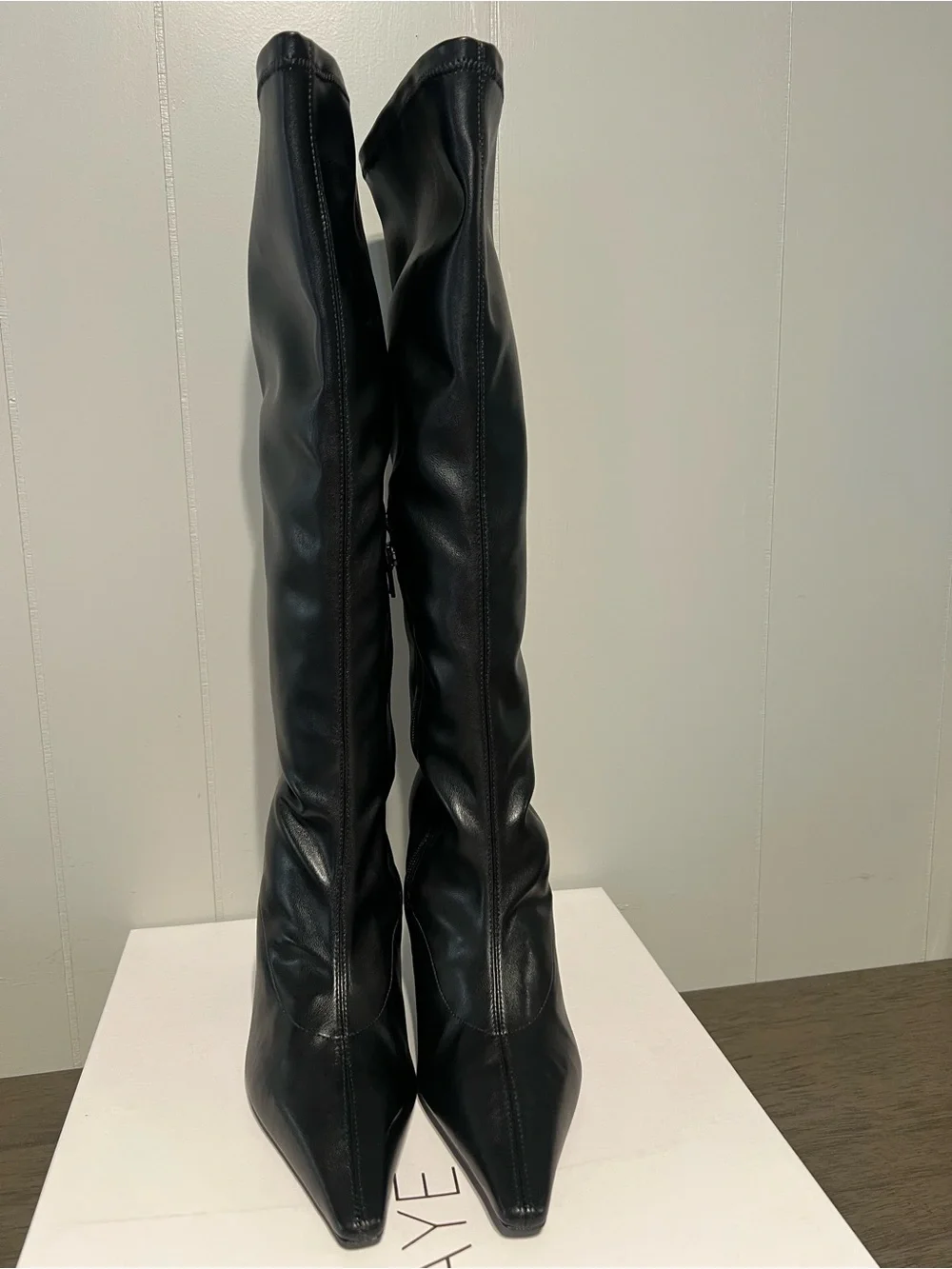 RAYE Alexandra Knee High Boots Women's Black Stiletto Pointed-Toe Boots